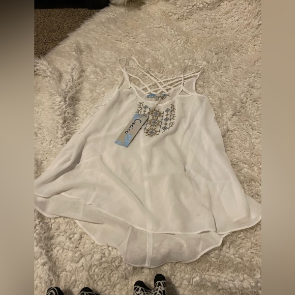new Cecico Tank boho white Top with embroidery L - Picture 2 of 6